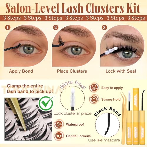 Lash Clusters Kit Manga Eyelash Clusters 300pcs DIY Lash Extension Kit with Bottom Lashes 12-20mm Anime Cluster Lashes Vol...