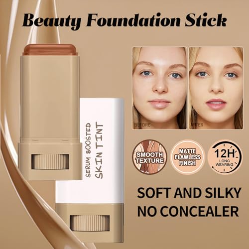 Foundation Stick Beauty Balm Serum Boosted Skin Tint, Solid Tinted Moisturizing Serum Foundation Face Stick, Multifunction...