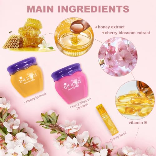 2PCS Lip Mask Overnight, Honey&Sakura Day and Night Repair Sleeping Lip Balm, Fade Lip Lines Bee Balm, Hydrating &Preventi...
