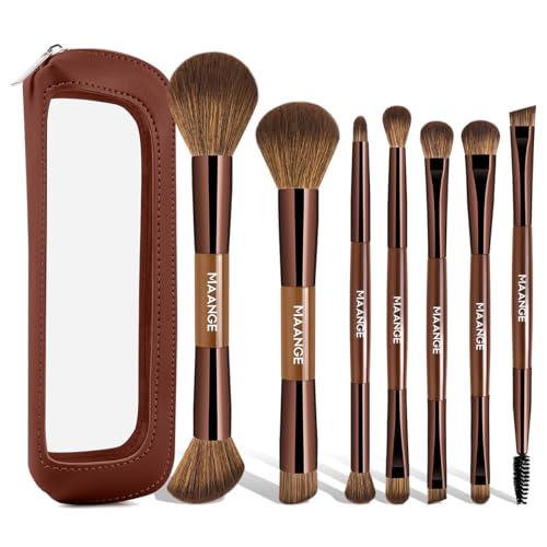 MAANGE 7 PCS Foundation Makeup Brush Set With Bag, Make up Brushes, Eyeshadow Concealer Brush, Double-ended Foundation Con...