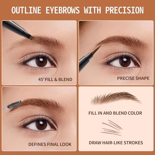 Eyebrow Pen, 2-in-1 Dual-Ended Microblading Eyebrow Pencil, Magical Faux Brow Pen with 4-Fork-Tip & Precise Brush-Tip Crea...