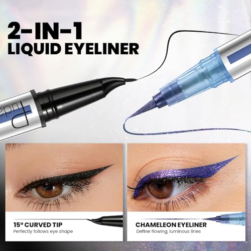 Pudaier Black and Multichrome Waterproof Liquid Eyeliner, Stay All Day Eye Liner Pen with Precise Tips for Women, Smudge-P...