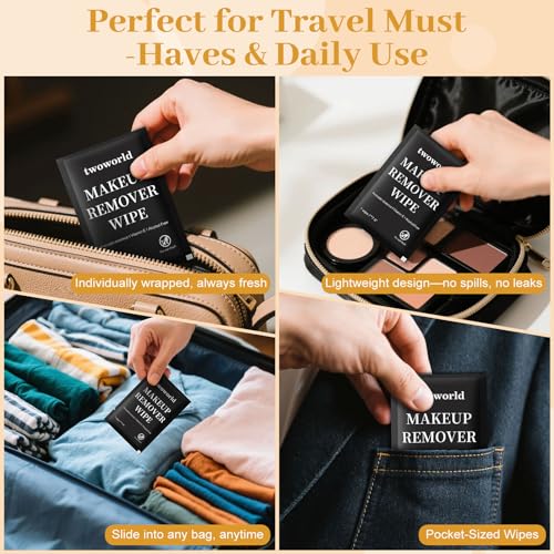 Makeup Remover Wipes Bulk Individually Wrapped,Travel Makeup Wipes Gentle for Face Cleansing Mascara Lipstick Travel Hote...