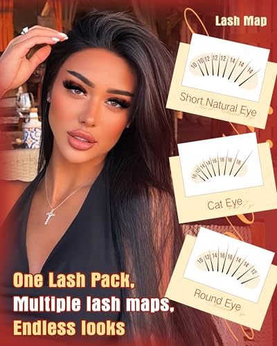 Fluffy Lash Clusters Kit Volume 200D Lash Extension Kit Cluster Eyelash Extension Kit 10-18MM Eyelash Clusters Kit with La...