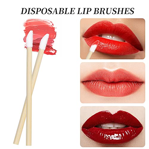 100 Pcs Disposable Lip Brushes Premium Lipstick Applicator Wands Bamboo Handle Makeup Tool Kits (Bamboo handle white)