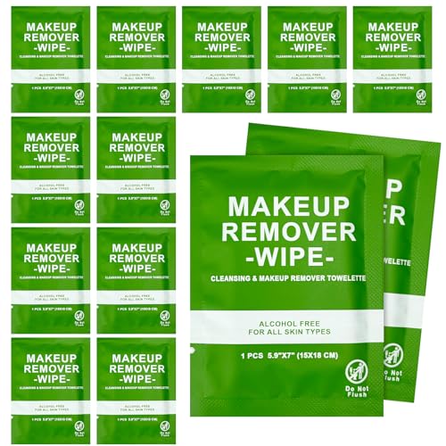 100 Count Makeup Remover Wipes Bulk Individually Wrapped, Travel Towelette Makeup Remover Individual Gentle Cleansing for ...