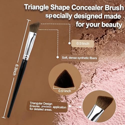 MLJHMRW Concealer Brush,Triangle Under Eye Makeup Small Foundation Brush Precise Coverage Dark Circles Face Contour Blendi...