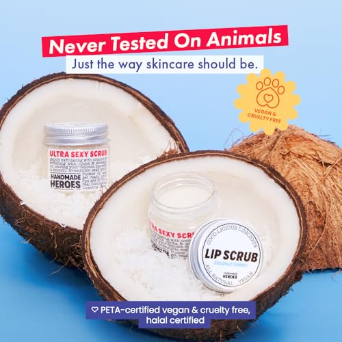 Handmade Heroes 100% Natural Lip Scrub, Vegan Conditioning Coconut Exfoliator - Gentle Exfoliant, Sugar Polish and Scrubbe...