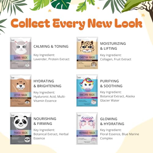 Epielle Character Face Mask Mystical Safari 6 Pack, Fun & Effective Korean Skin Care, Spa Party Favors, Stocking Stuffers,...