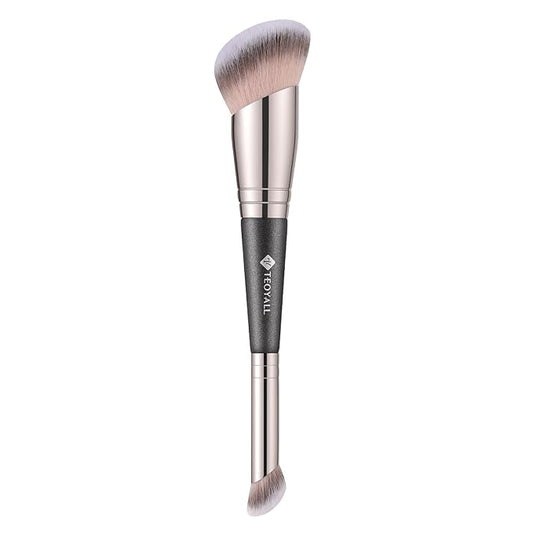 TEOYALL Dual-Ended Foundation Under Eye Concealer Brush, Curved Angled Contour Synthetic Bristles for Liquid Cream Powder