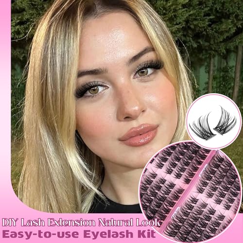 Lash Clusters Kit Wispy Cluster Eyelash Extensions Kit Natural Eyelash Clusters with Lash Bond and Seal Waterproof Tweezer...