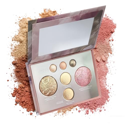 K'APEINE All in One Baked Makeup Palette, Dark Brown Eyeshadow, Blush Highlighter & Bronzer Face Kit Neutral Baked Powder ...