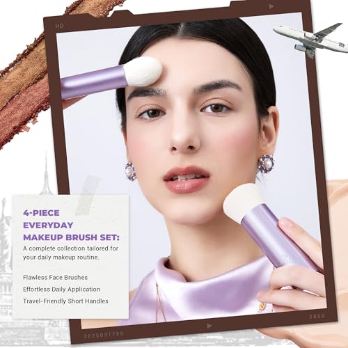 Jessup Makeup Brushes Set 4pcs Face Kabuki Brush for Foundation Contour Powder Blush Bronzer and Highlighter, Premium Synt...