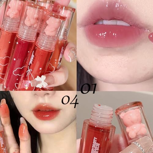 Baorder 4Pcs Bear Lip Glaze Hydrating Jelly Lip Gloss,Jelly Liquid Lipstick Cute Bear Lipgloss Moisturizing Lip Stain Plum...