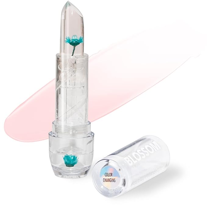 Blossom Lip Gloss Moisturizing pH Lip Balm, Strawberry Scented Color Changing Crystal Lip Stain Tint, Infused with Real Fl...