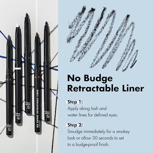 e.l.f. No Budge Retractable Eyeliner, Creamy, Ultra-Pigmented & Waterproof, Creates Bold & Defined Lines, Vegan & Cruelty-...