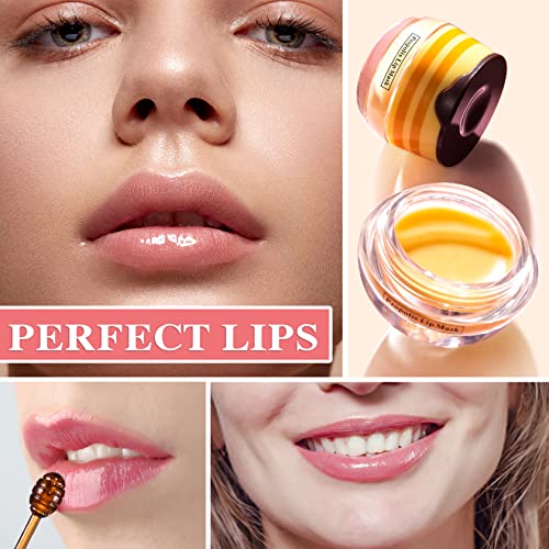 Lip Balm Honey Pot,Honey Lip Balm,Hydrating & Prevention Dry and Cracked Sleeping Lip Mask Lip Scrubs Exfoliator & Moistur...