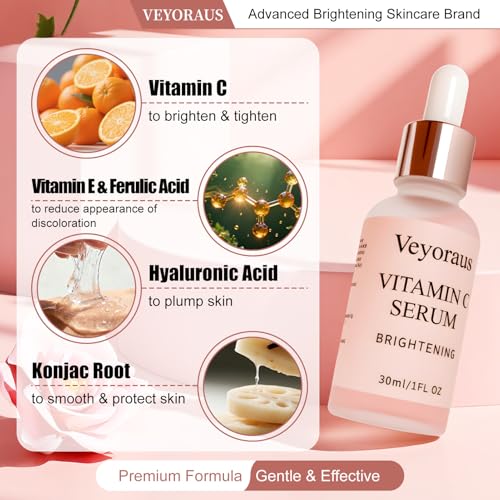 Vitamin C Serum for Face – Brightening & Anti-Aging & Wrinkle Facial Serum With Vitamin C, Sodium Hyaluronate, Vitamin E A...