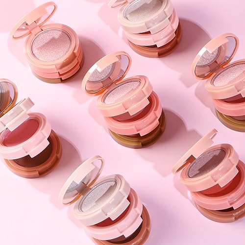 3-in-1 Blendable Trio, Contour and Highlight Blush Makeup Palette, Cream Bronzer, Silky Smooth Powder Blush, Shimmer Highl...