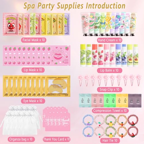 100Pcs Spa Party Supplies for Girls,Spa Party Favors Skincare Fruit Face Masks,Lip Masks,Under Eye Patches,Hand Cream,Lip ...