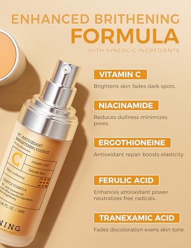 NING DERMOLOGIE Vitamin C Serum with Niacinamide & Ethyl Ascorbic Acid: Brightening, Moisturizing Face Serum for Dark Spot...