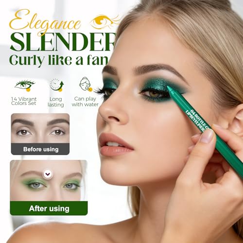 14 Pack Eyeliner Pencil Waterproof Colored Gel Liners with Pencil Sharpener, Metal Gel Eyeliners Set, 14 Color Shimmer Eye...
