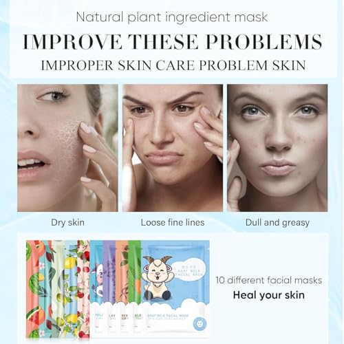 20 Sheets Face Masks Skincare,Hydrating Face Masks Suitable for All Skin Types,Facial Masks for Women Skin Care, Soothe an...