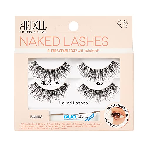 Ardell Naked Lashes 425, 2 Pairs, with 1g DUO Pipette Clear-White Adhesive, Subtle Volume & Length, 1 Set