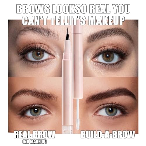 Waterproof Eyebrow Pencil with Fine Tip, 2-in-1 Brow Pen and Sealing Brow Gel, Smudge-Proof, Lightweight and Non-clumping,...