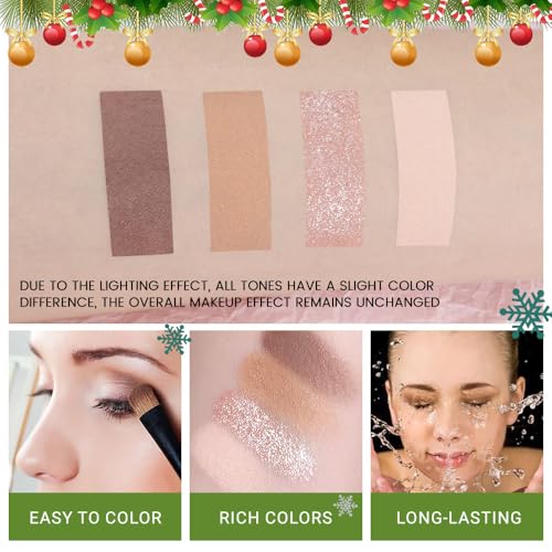 HHLTOH 4 Colors Eyeshadow Makeup Palette – Christmas Gifts for Older Women, Neutral Light Nude Ivory Champagne Gold Warm B...