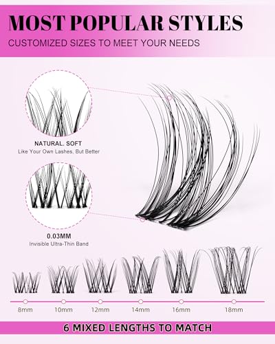 Magic Lash Clusters Kit 8-18mm Volume Wispy Fluffy Eyelashes Cluster Extension Kit D Curl Individual DIY Fake Lashes Exten...