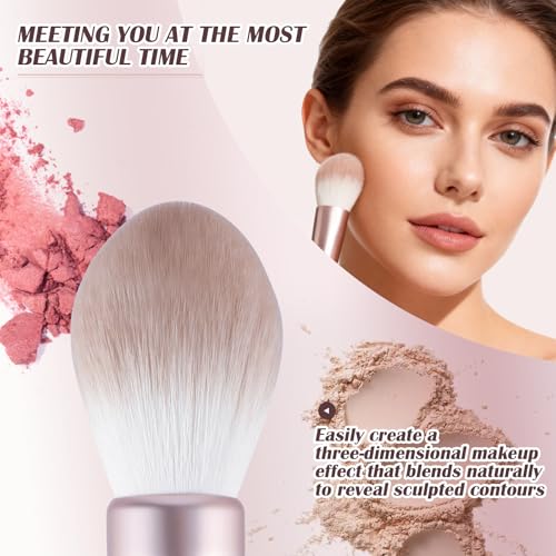 Dual-Ended Blush Powder Brush, Premium Kabuki Brush, Round Professional Makeup Brush, Soft and Fluffy Kabuki Brush, Suitab...