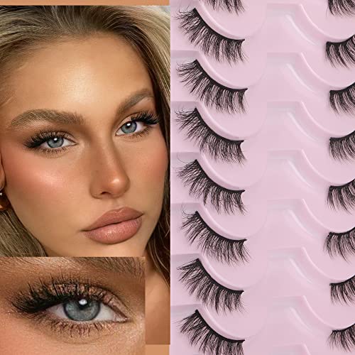 FANXITON Half Lashes Natural Look Wispy 10 Pairs Cat Eye Lashes 3D False Eyelashes Full Soft 15 MM Short Faux Mink Lashes ...