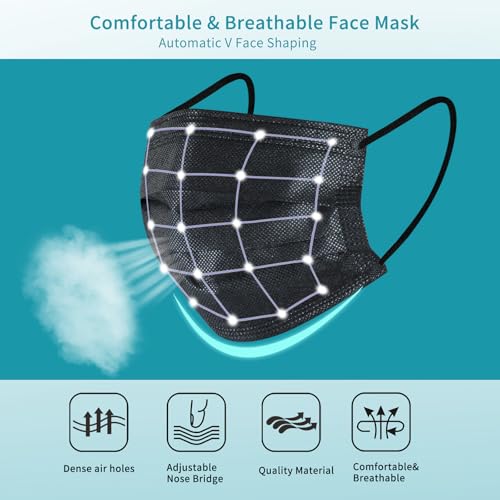 akgk 100Pcs Disposable Face Masks, Black Face Mask, 3 Ply Disposable Mask