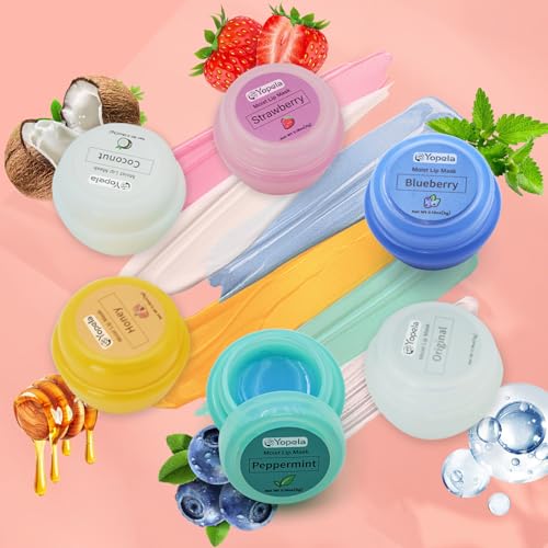 6 Pack Cute Lip Mask Sleeping Overnight for Dry Lips with Coconut Oil and Beeswax -Smoothing Hydrating Softening Plumoing ...