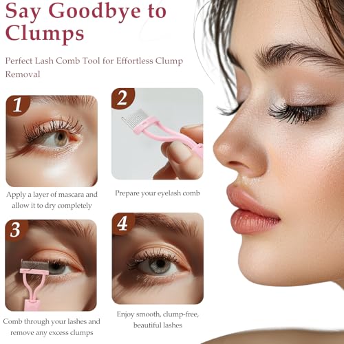 2PCS Arc-Shaped Pink Eyelash Comb – Lash Definer Mascara Separator Tool with Protective Cover
