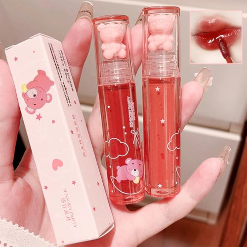 Baorder 4Pcs Bear Lip Glaze Hydrating Jelly Lip Gloss,Jelly Liquid Lipstick Cute Bear Lipgloss Moisturizing Lip Stain Plum...