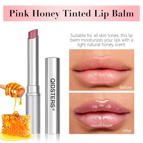 QIDSTERS Pink Honey Lipstick Tinted Lip Balm, Sheer Hydrating Lip Stain for All Skin Tones, Natural Lightweight Lips Gloss...