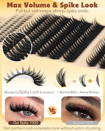 Lash Clusters Kit Manga Eyelash Clusters 300pcs DIY Lash Extension Kit with Bottom Lashes 12-20mm Anime Cluster Lashes Vol...