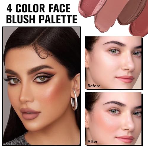 HHLTOH Matte Blush Cream Quads Makeup Palette, Blushes for Older Women Lip and Cheek Dual Blush Palette, Natural Lasting P...