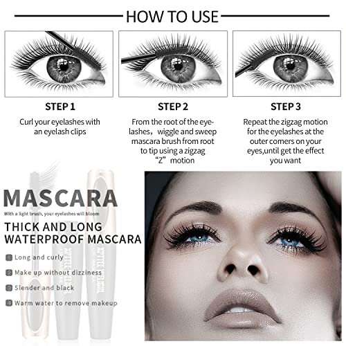 4D Silk Fiber Lash Mascara Extension - 4 Pack Voluminous, Waterproof & Smudge-Proof, Long-Lasting No Flaking, Natural No C...