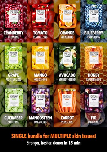 FARMSKIN Organic Face Mask, 12 pcs - Hydrating, Moisturizing, Brightening, Soothing, Cruelty-Free