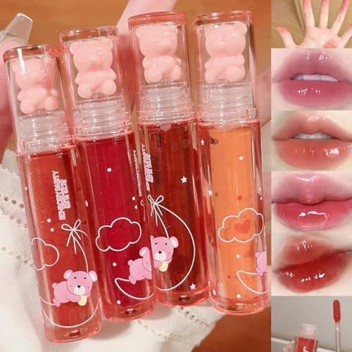 Baorder 4Pcs Bear Lip Glaze Hydrating Jelly Lip Gloss,Jelly Liquid Lipstick Cute Bear Lipgloss Moisturizing Lip Stain Plum...