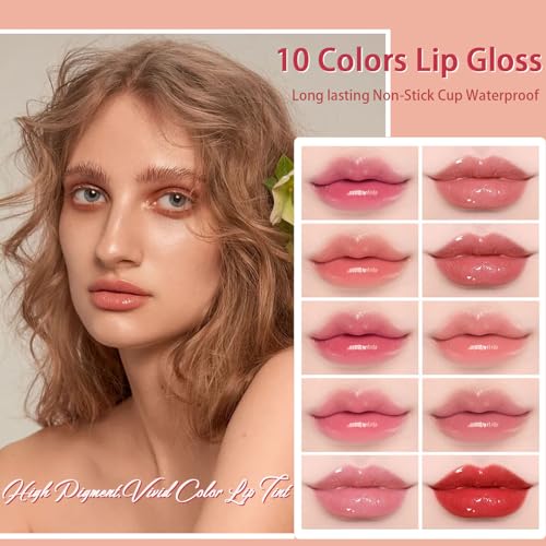 10 Colors Lip Tint Stain Mini Liquid Lipstick Set, Korean Lip Gloss Moisturizing Natural, Multi-Use Lip and Cheek Tint, No...