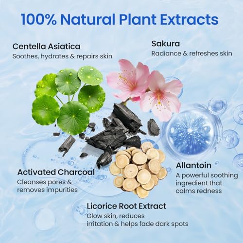 Liyawudo Centella hydrating face masks Set (9 Pack) – Hydrating Face Masks with Green Tea, Sakura & Charcoal | Moisturizin...