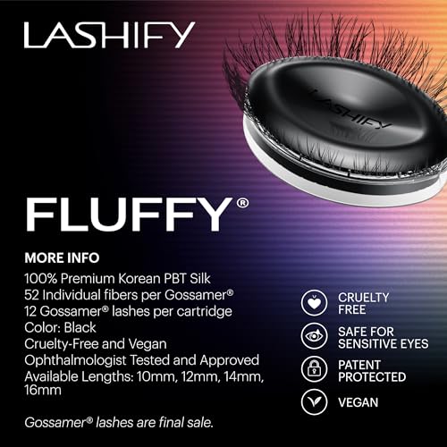 Lashify Fluffy 12mm Gossamer Eyelash Extensions Refill, Black, Easy DIY False Lashes To Add Fullness and Dimension