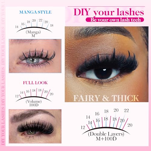 Lash Clusters Kit 100D Long Lash Spikes Lash Extension Kit Thick Eyelash Clusters Volume Individual Lashes Kit Mega Cluste...