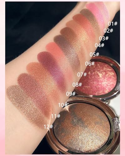 Baked Powder Blush, Glow Marbleized Blusher Powder Palette,Lightweight Shimmery face Blush for Cheek,Eyeshadow Highlight,T...