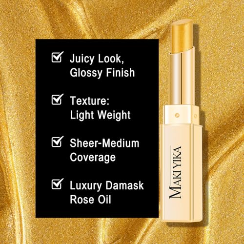 Moisture Gold Lipstick for Women Hydrate Tinted Lip Balm for Dry Cracked Lips Glossy Lip Color Juicy Finish, MA072 Winner ...