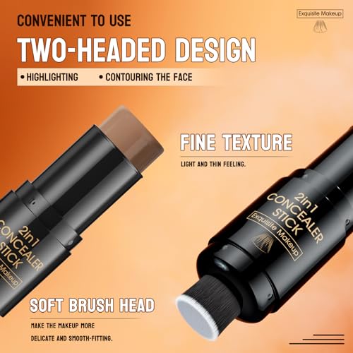 2 In 1 Cream Contour Stick Makeup with Built-In Brush, Makeup Concealer Stick for Women, Long Lasting, Waterproof, Matte...